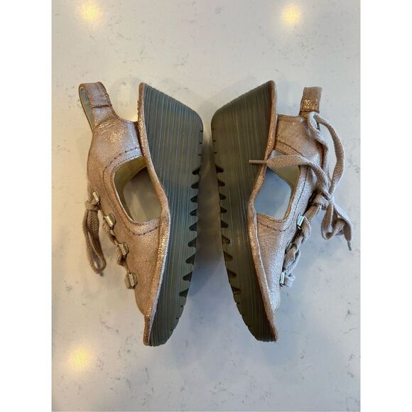 Fly London Yapi lace up rose gold wedge leather sandals size 37 - Picture 3 of 8